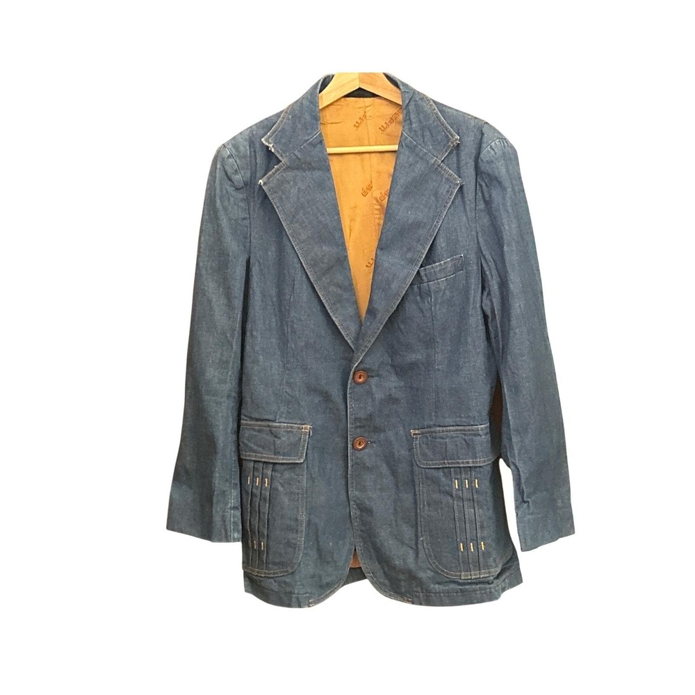 Vintage Esprit Chambray Blazer 70 USA Made Denim Jacket Campus Rodeocore Western